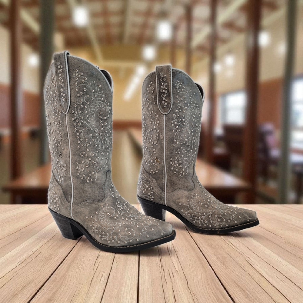 01 - Boots - Studded Gray Heeled Boots